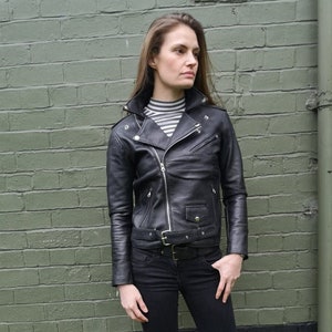 Ladies black leather biker jackets on sale