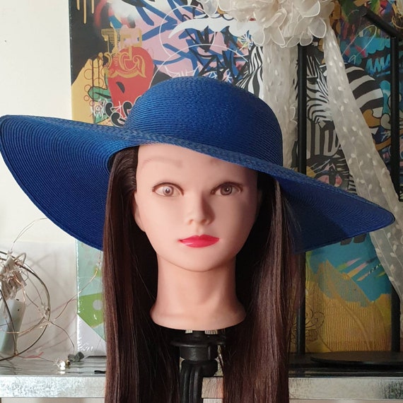 Blue straw wide brim ladies hat