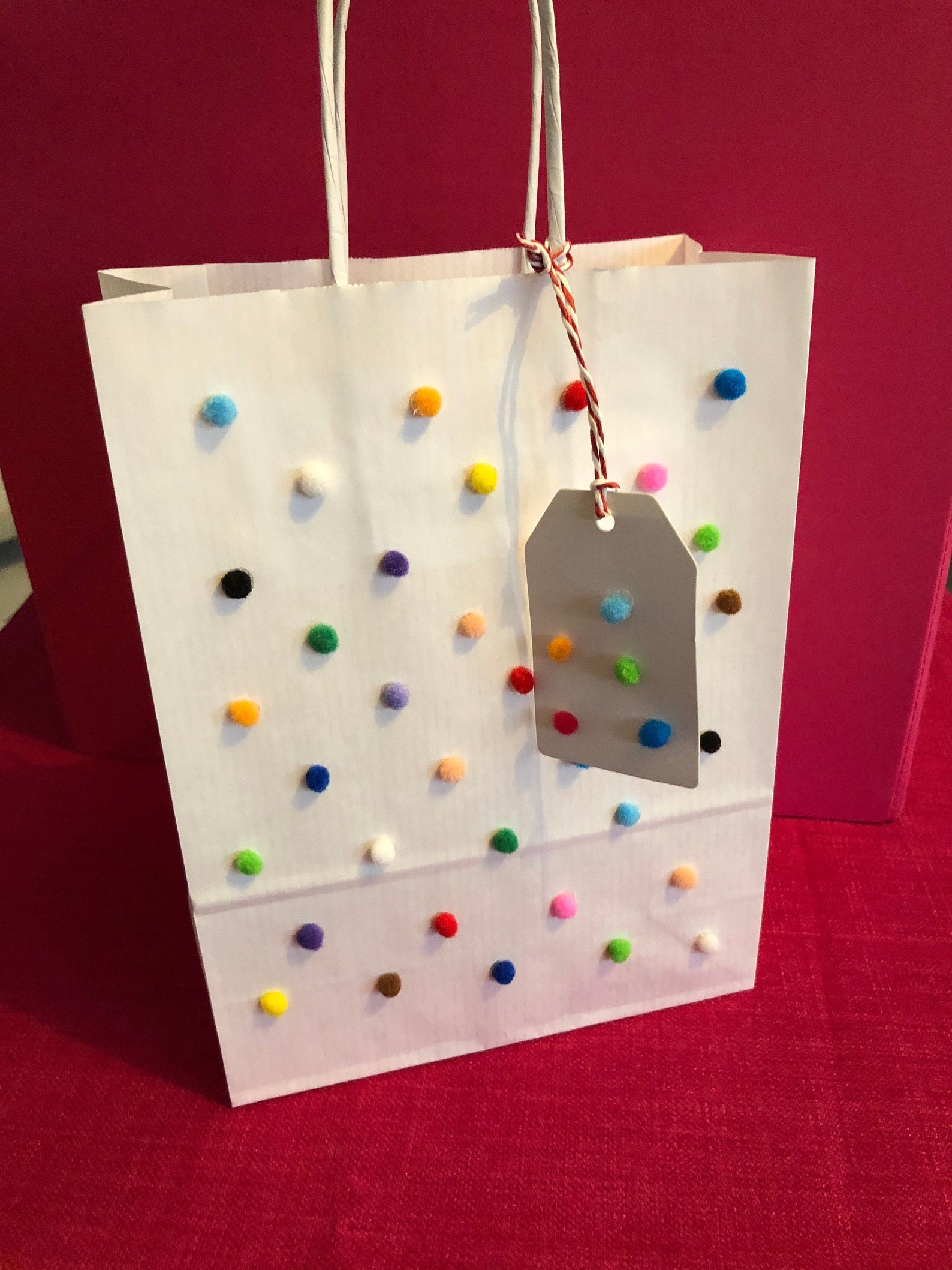 Gift Bag with Pom Poms on Etsy