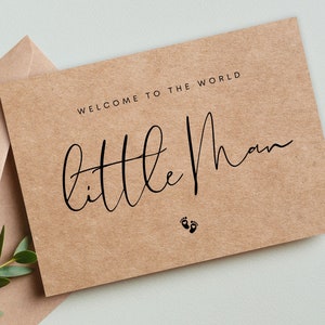Welcome to the World Little Man | Congratulations Card - New baby boy card -  Baby Boy card - Cute new baby card for boy - Card for baby boy