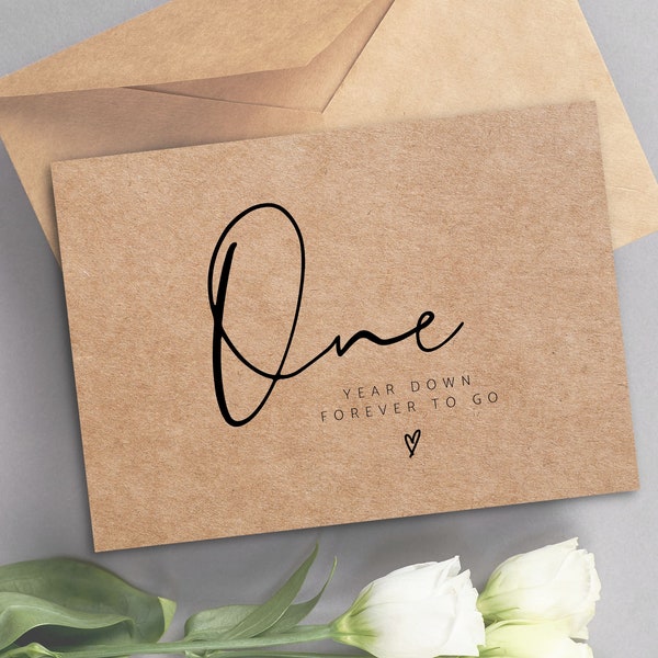 One year down Forever to go | First Anniversary Card - Paper Anniversary Card - Card for Anniversary - Wife Anniversary Card - Simple Cards