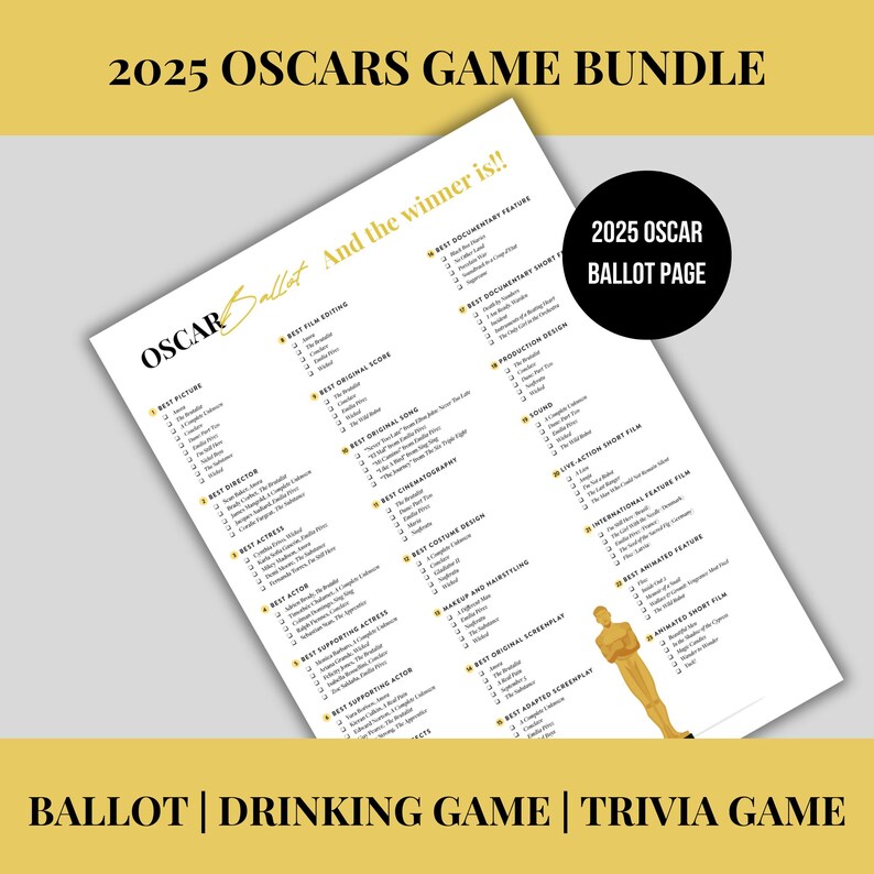 2025 Oscars Game Bundle Ballot Oscar Trivia 2025 Printable 97th Academy