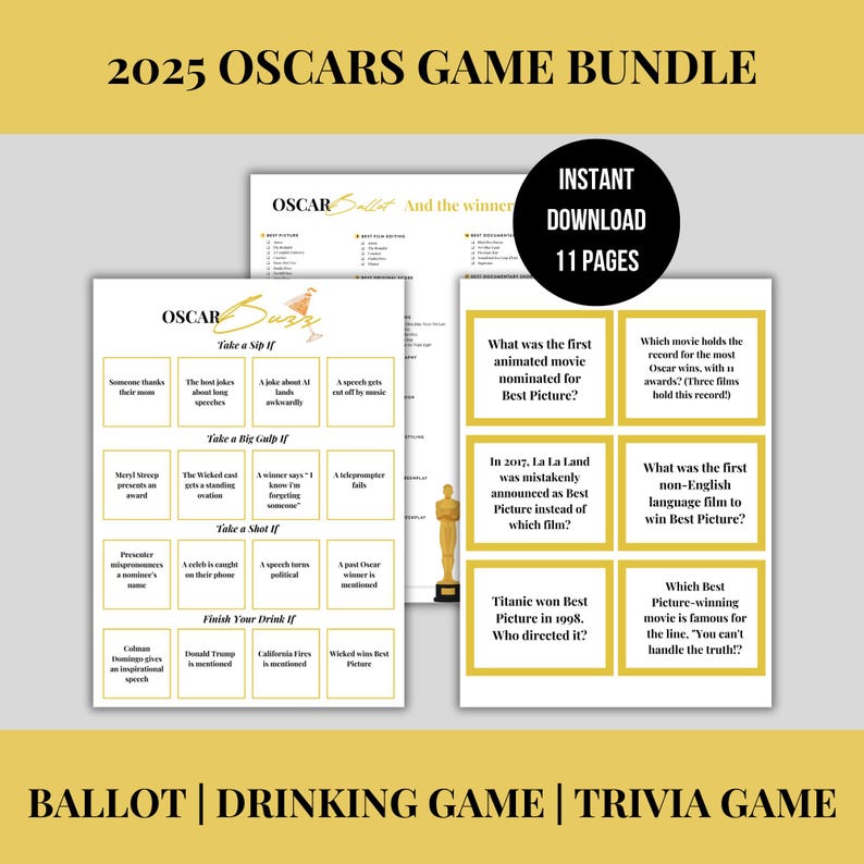 2025 Oscars Game Bundle Ballot Oscar Trivia 2025 Printable 97th Academy