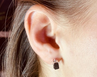 SQUARE STUD EARRINGS -Earlobe Meteorite Earrings - Solid Silver Studs - Meteorite Gifts - Trendy Stud Earrings - Handmade Jewelry