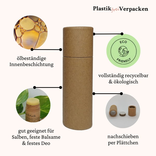 Lippenstifthülsen 10ml aus Kraftpapier Pappe Leerhülse für deinen DIY Lippenbalsam - ölbeständig PushUp-Stick Lipbalm container