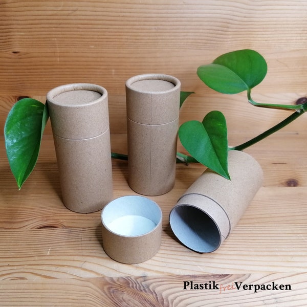 Deohülsen 65ml aus Kraftpapier Pappe Leerhülse für dein festes DIY Deo - Röhre ölbeständig PushUp-Stick Plastic Free Cardboard Lipbalm Tube