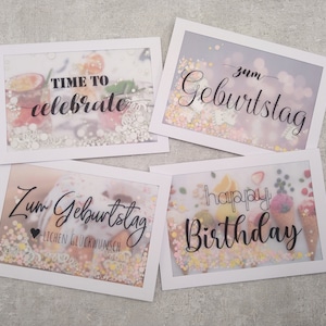 4er Set/einzelne Geburtstagskarten Set Nr. 3 Konfettikarten Happy Birthday Briefumschlag Schüttelkarte Konfetti Geburtstag Kreativbegabt