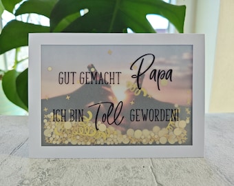 Konfetti Vatertagskarte "Gut gemacht Papa ich bin toll geworden!" Grußkarte Konfettikarte mit Briefumschlag Handmade Kreativbegabt