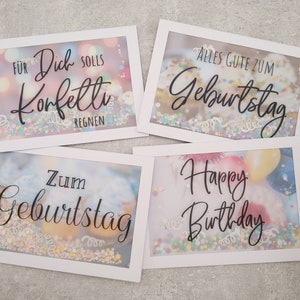 4er Set/einzelne Geburtstagskarten Set Nr. 2 Konfettikarten Happy Birthday Briefumschlag Schüttelkarte Konfetti Geburtstag Kreativbegabt