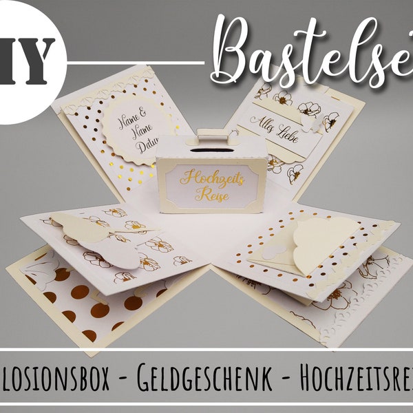 DIY Hochzeitsbox Hochzeitsreise Koffer Explosionsbox Geschenkbox Selbstgestalten Bastelset Farbwahl Hochzeit Geldgeschenk Kreativbegabt