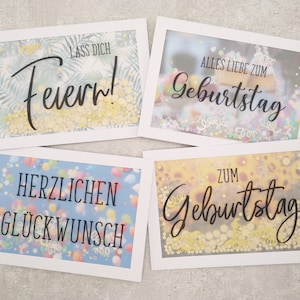 4er Set/einzelne Geburtstagskarten Set Nr. 1 Konfettikarten Happy Birthday Briefumschlag Schüttelkarte Konfetti Geburtstag Kreativbegabt