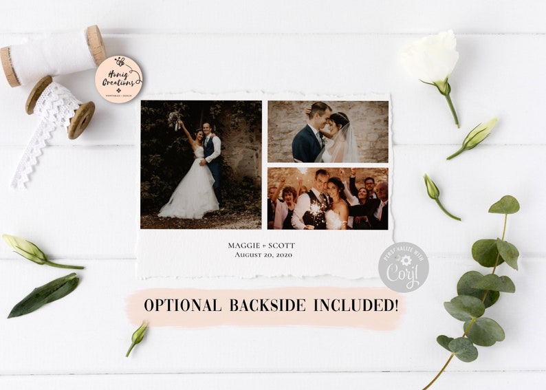 Corjl Wedding Thank You Card Template Three Photos Backside Included Thank You Simple Thank You Classic Thank You Card Instant Download