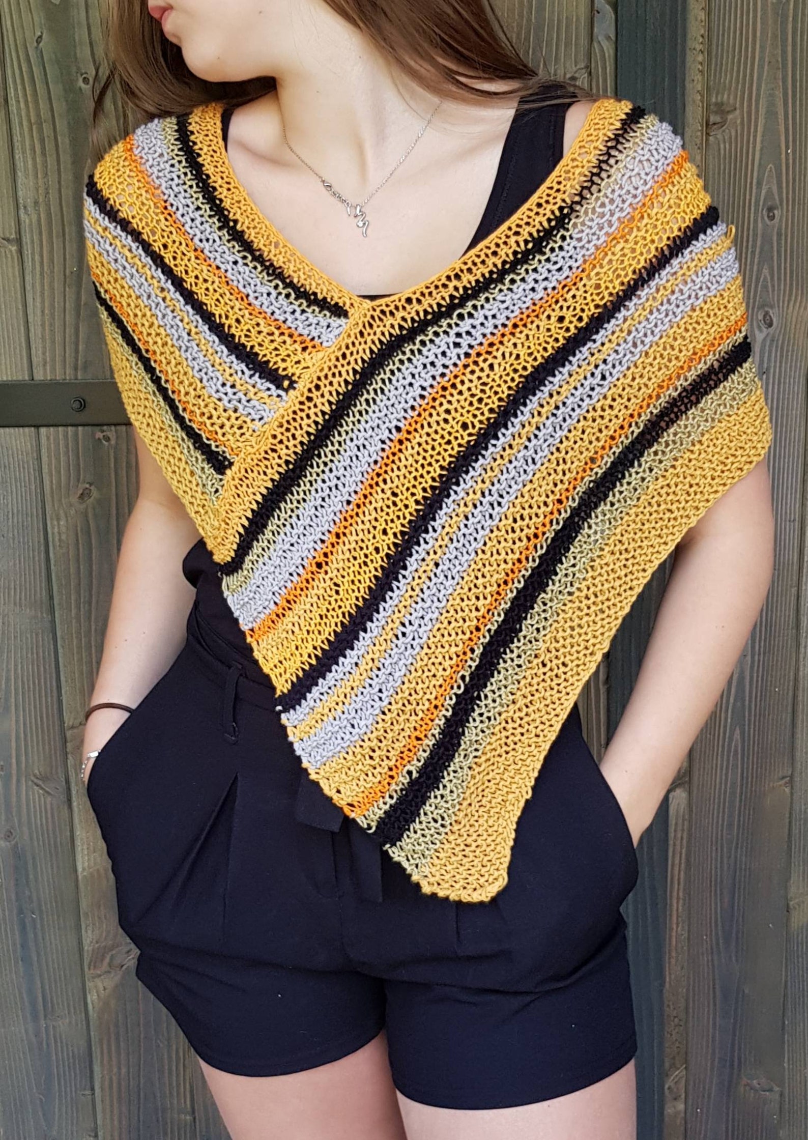 Poncho summer. Knitted from leftover cotton yarn. Etsy