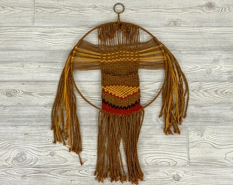 Vintage Jute Macrame Wall Hanging; Jute Macrame; Vintage Handmade Macrame Wall Hanging; Vintage 70s Decor (MAE)