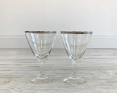 Mid Century Fostoria Wedding Ring Crystal Set of Water Goblets Silver Rim Crystal Glasses (BMH)