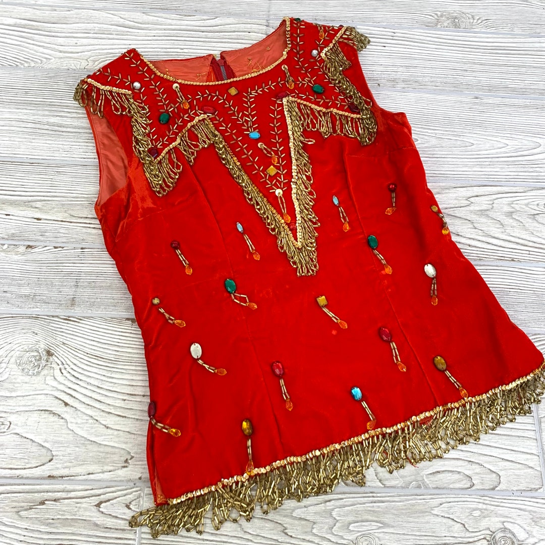 RED SCALLOPED HEM BOW PRINT VELVET TOP main image 1