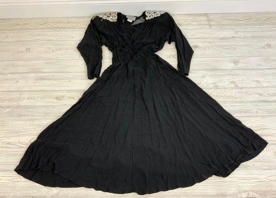 Vintage Carol Anderson Beaded Shoulder Black Dres… - image 9