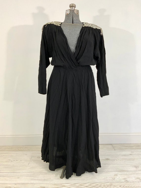 Vintage Carol Anderson Beaded Shoulder Black Dress