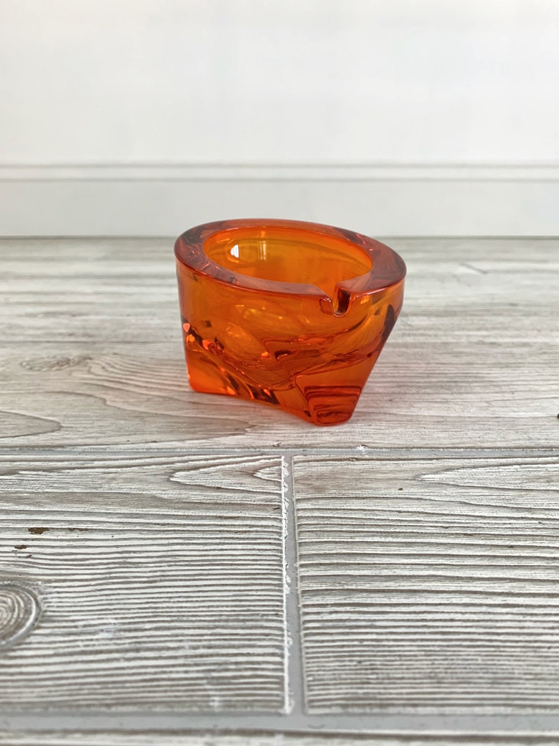 Mid Century Angular Orange Viking Glass Ashtray MCM Heavy Etsy