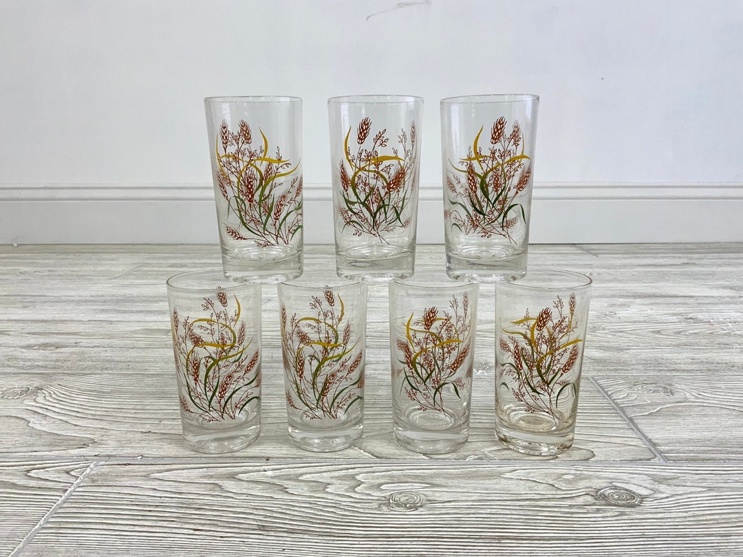 Vintage MCM Wheat Tumbler Glasses Set Vintage Tumblers Glasses Set of 7