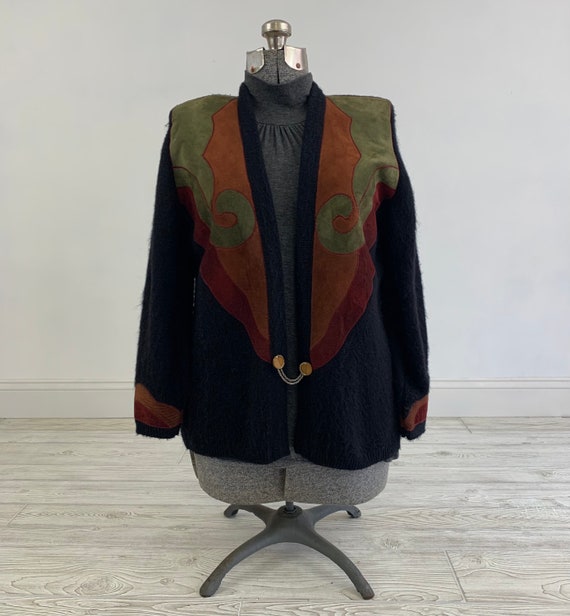 Vintage 1980s Suede and Angora Sweater