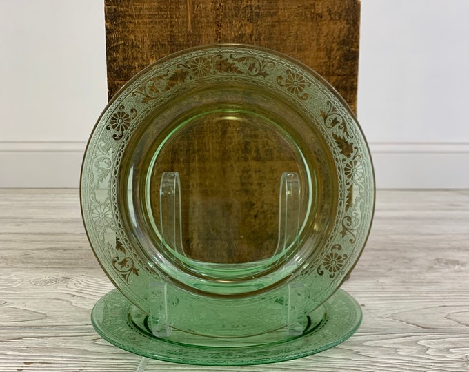 Vintage Fostoria Seville Green Salad Plates Set/2. Uranium Glass Salad Plates. HG Etsy