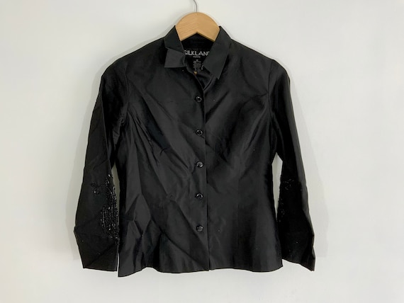 Vintage Silkland Black Beaded Blouse; Vintage 90s… - image 1