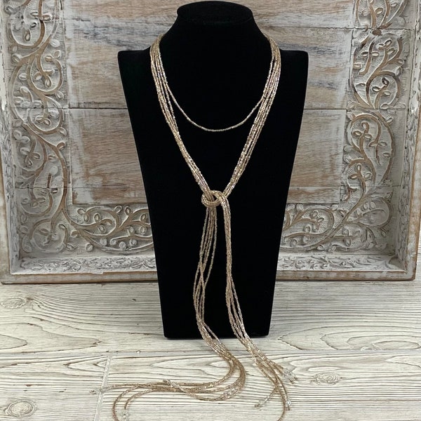 5 Strand Handmade Sparkling Glass and Crystal Lariat Necklace with Bonus Matching Stretchy Choker /hge