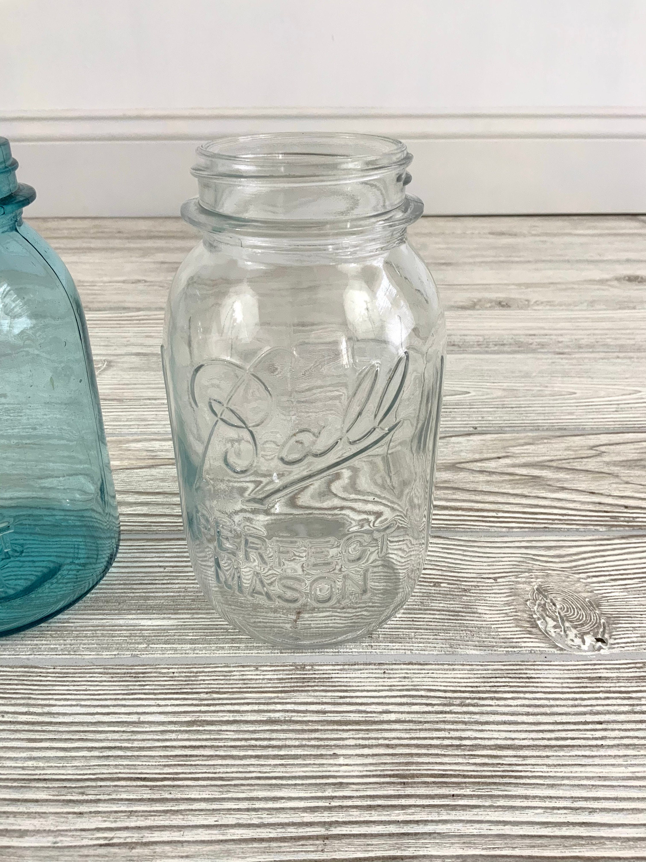 Pair of Vintage Mason Jars Blue Glass Ball Perfect Mason Etsy