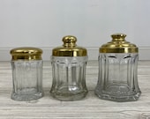 Set of 3 Heavy Clear Glass Jars with Brass Lids (BMH)