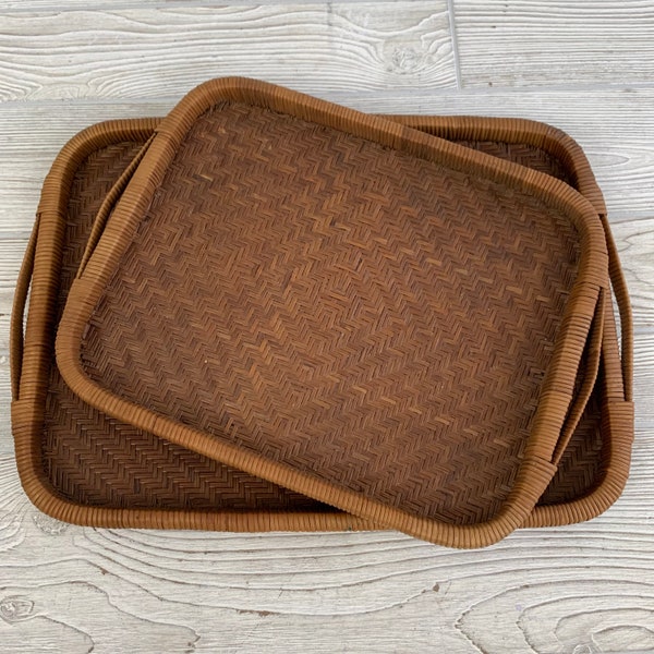 Pair of Handled Rattan Trays /hg