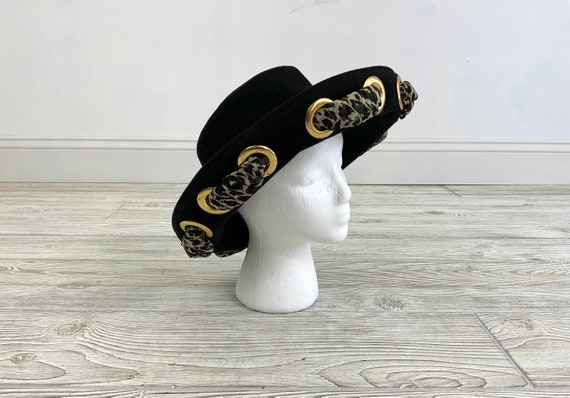 Vintage Studio Kokin New York Black Wool Hat With Cheetah 