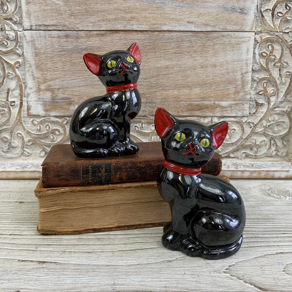 Vintage Japanese Redware Cat Figurines Set/2 (HG)