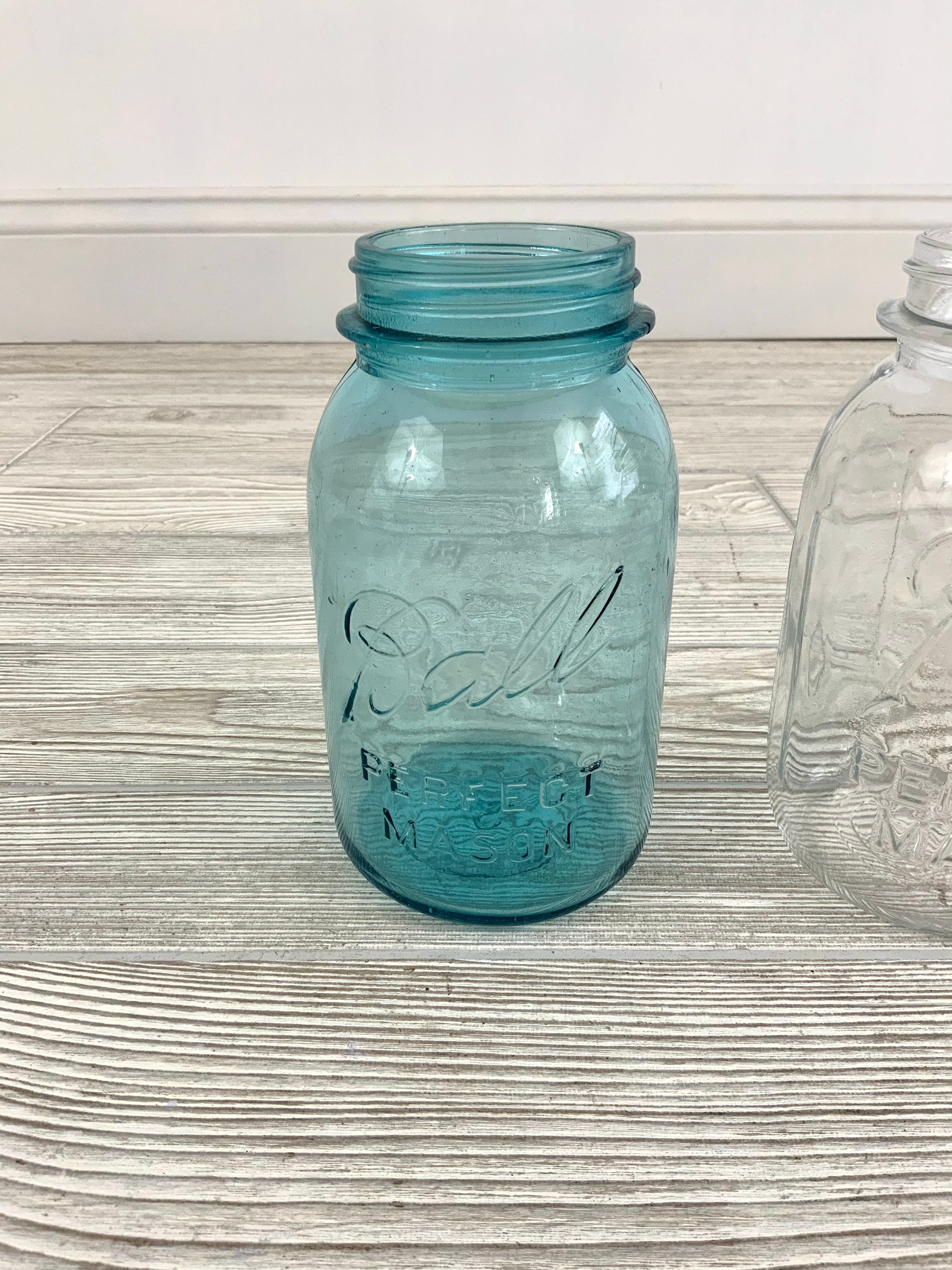 Pair of Vintage Mason Jars Blue Glass Ball Perfect Mason Etsy