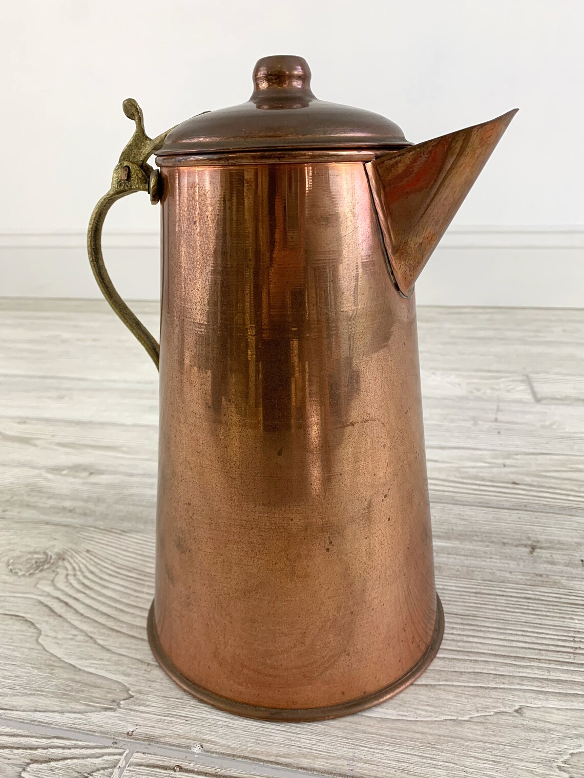 Antique Solid Copper Coffee Pot with Brass Handle Farmhouse Etsy