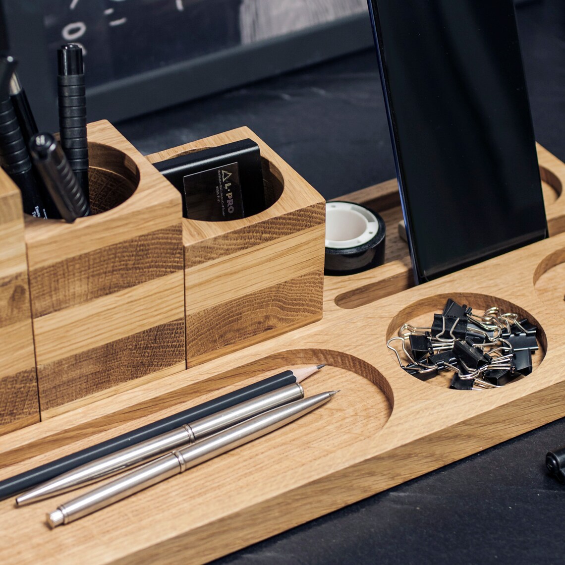 Office Desk Organizer Set Pen Tray Office Wooden Accessory Etsy