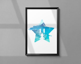 SUPER MARIO WORLD Inspired - Star Art Print Poster