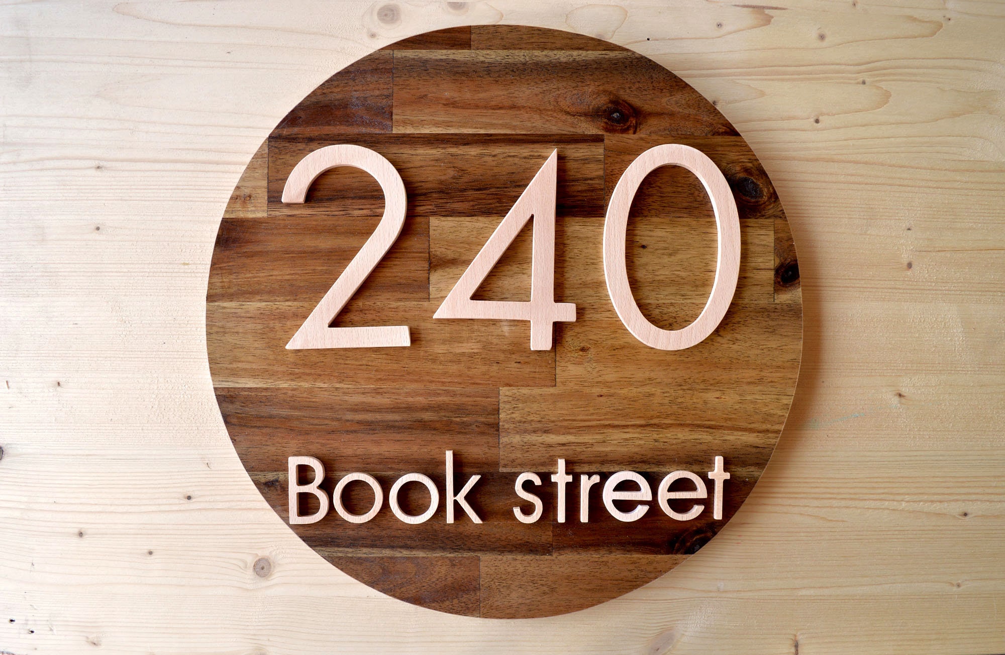 Round House Number Plaque Wood Address Sign Outdoor House Etsy