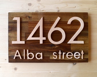 House number sign, Wood address plaque, House number plaque, Horizontal numbers, Wall decor, Housewarming gift