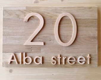 Horizontal house number plaque, Wood address sign, Modern house numbers, Street house plaque, Housewarming gift