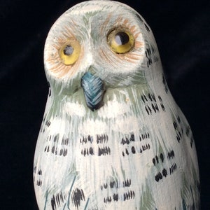 Owl figurine wood handcrafted owl figurine snow owl gift for owl lover