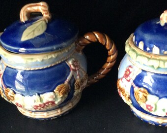 Majolica creamer and sugar vintage majolica cream and sugar