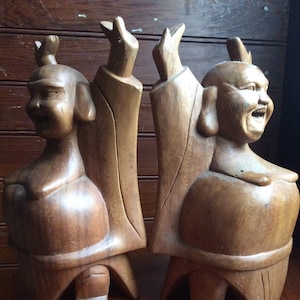 Wooden bookends hand carved bookends Buddha statue bookends