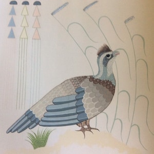 Navajo Gerald Nailor quail silkscreen Navajo Art Bird art vintage fifties art