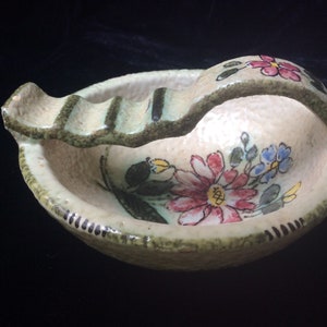 Lava glaze Italian mid century ashtray  mcm floral Italian ashtray Fratelli ashtray