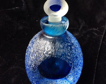 Perfume bottle blue glass perfume bottle vintage sugared glass faceted perfume bottle