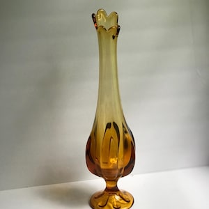 Viking swung glass vase amber Viking glass vase petal base