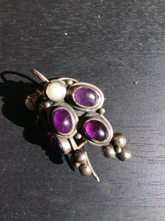 Sterling amethyst pearl vintage pierced earry - image 1