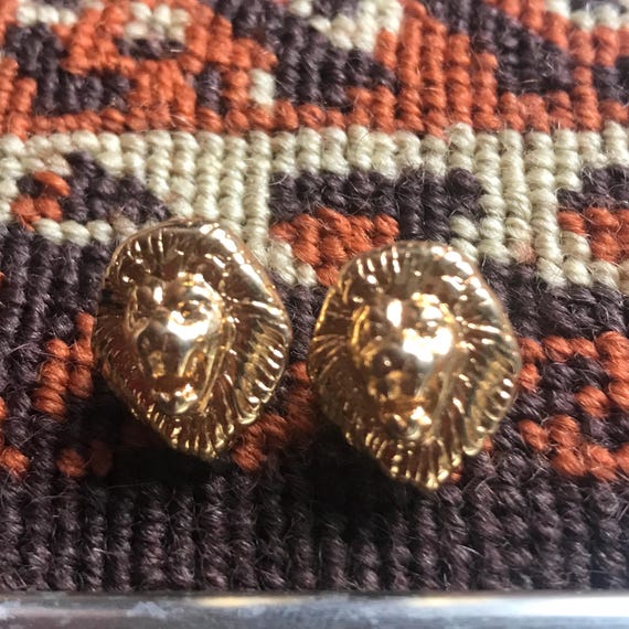 KJL Vintage Kenneth J Lane Gold Lion Stud Earrings - image 2
