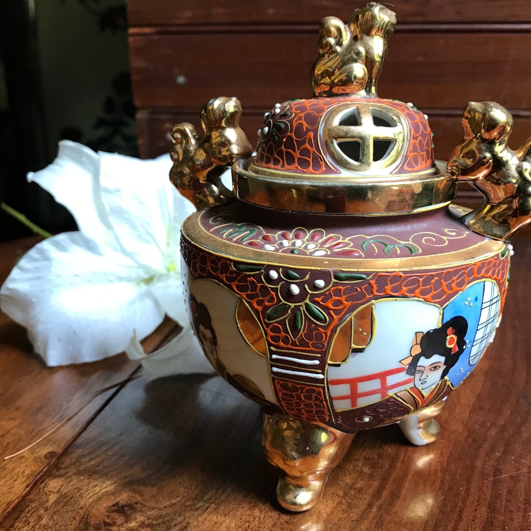 Incense Burner Vintage Satsuma Incense Burner Geisha Incense